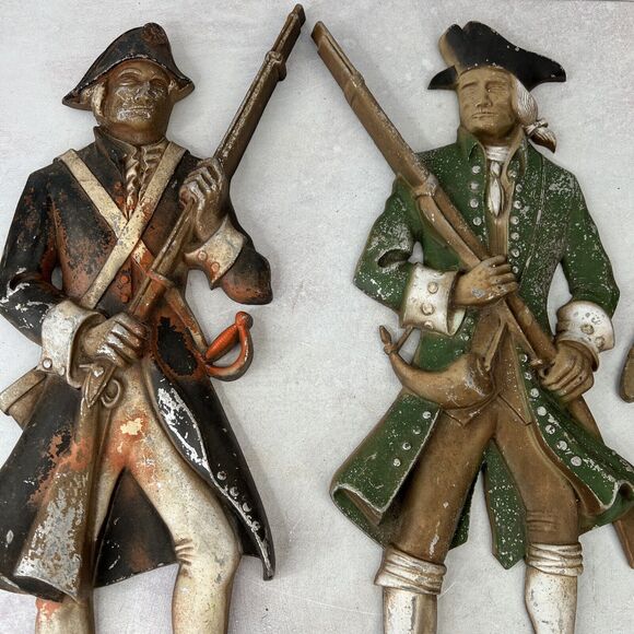 3 Vintage Sexton Cast Metal‎ Continental Army Minuteman Soldiers & BugleWall Art - Picture 2 of 16